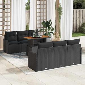 VidaXL Kerti Kanapé Szett tárolóval 7 pcs Fekete Poli rattan