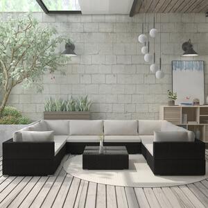 VidaXL 9-részes fekete polyrattan kerti bútorszett párnákkal