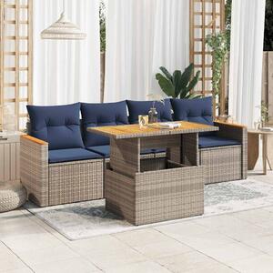 VidaXL 5 részes szürke polyrattan kerti ülőgarnitúra párnákkal