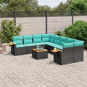 VidaXL 9 részes fekete polyrattan kerti ülőgarnitúra párnával