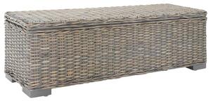 VidaXL szürke natúr kubu rattan és tömör mahagóni fa tárolódoboz 110 cm