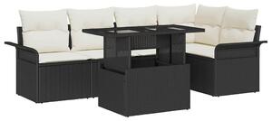 VidaXL Kerti Kanapé Szett párnával tárolóval 6 pcs Fekete Poli rattan