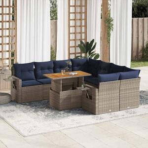 VidaXL 9 részes szürke polyrattan kerti ülőgarnitúra párnákkal