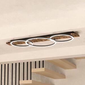 EGLO LED mennyezeti lámpa Boyal, fekete, 101 cm hosszú, fa, 3-lámpás., Sötét fa, Nappali / Étkező, Fa