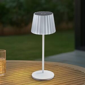 Lindby LED tölthető asztali világítás Esali, fehér, barázdák, 29 cm, dimmelhető, Fehér / opál, Nappali / Étkező, Alumínium, Modern