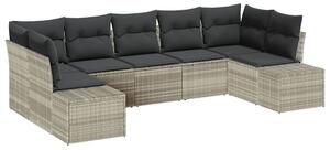 VidaXL Kerti Kanapé Szett párnával 7 pcs Világosszürke polirattan