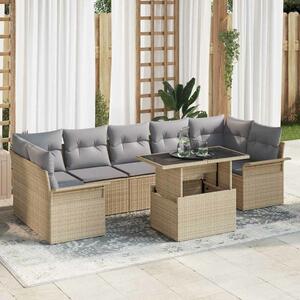 VidaXL Kerti Kanapé Szett párnával tárolóval 8 pcs Bézs Poli rattan
