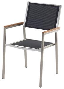Nyolcszemélyes étkezőasztal repedezett üveglappal és fekete textilén székekkel GROSSETO