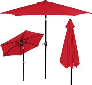 Poliészter kerti terasz napernyő, tekerőkaros és dönthető funkcióval, 250 cm, UV-védelem, piros, piros