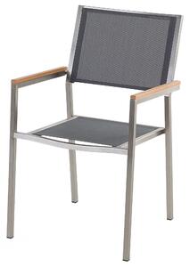Nyolcszemélyes étkezőasztal repedezett üveglappal és szürke textilén székekkel GROSSETO