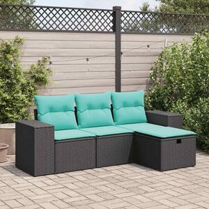 VidaXL 4 részes fekete polyrattan kerti ülőgarnitúra párnákkal