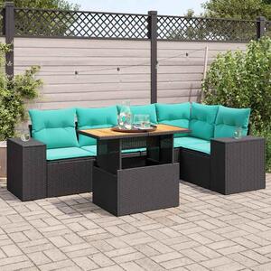 VidaXL 6 részes fekete polyrattan kerti ülőgarnitúra párnákkal
