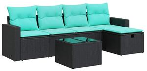VidaXL 6 részes fekete polyrattan kerti ülőgarnitúra párnákkal