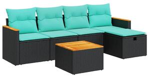VidaXL 6 részes fekete polyrattan kerti ülőgarnitúra párnákkal