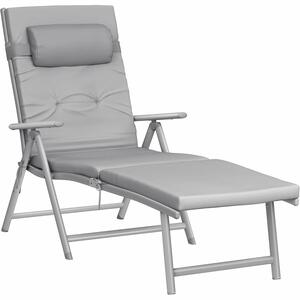 Összecsukható napozóágy 6 cm-es matracgal és fejtámlával, 7 pozíciós állítható háttámlával, korrózióálló alumíniumból, max. 150 kg, 183x60x39 cm, szürke