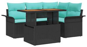 VidaXL Kerti Kanapé Szett tárolóval 5 pcs Fekete Poli rattan