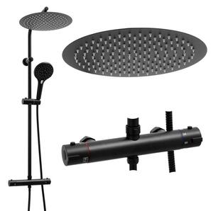 Erga Bergen, zuhanyszett termosztátos keverőcsappal és esőztető zuhannyal 30 cm, matt fekete, ERG-YKA-BP.BERGEN THERM 30 BLK