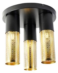 Ipari mennyezeti lámpa fekete, arany kerek 3 fényű - Raspi