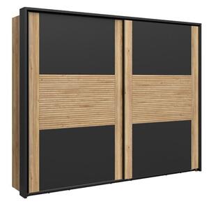 Gardróbszekrény Livdela 104, Laminált forgácslap, 223x280x58cm, Fekete, Világos tölgy