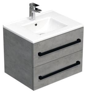 Fürdőszobaszekrény fekete fogantyúval és mosdókagylóval SAT Cube Way 60x53x46 cm beton matt CUBE46C602BEMOD