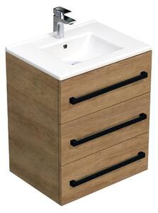 Fürdőszobaszekrény fekete fogantyúval és mosdókagylóval SAT Cube Way 60x76,5x46 cm tölgy Hickory matt CUBE46C603DHMOD