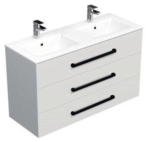 Fürdőszobaszekrény fekete fogantyúval és mosdókagylóval SAT Cube Way 120x76,5x46 cm fehér fényes CUBE46C1203BIMOD