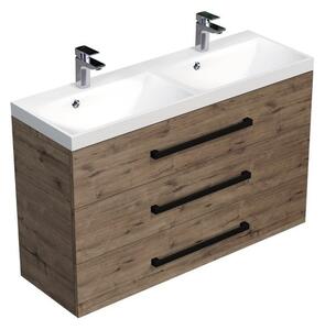 Fürdőszoba szekrény fekete fogantyúval és mosdóval SAT Cube Way 120x76,5x40 cm tölgy Wellington matrac CUBE2C1203DW