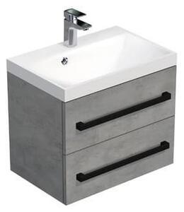 Fürdőszoba szekrény fekete fogantyúval és mosdóval SAT Cube Way 60x53x40 cm betonszőnyeg CUBE2C60ZBE