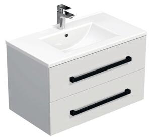 Fürdőszobaszekrény fekete fogantyúval és mosdókagylóval SAT Cube Way 80x53x46 cm fehér fényes CUBE46C802BIMOD