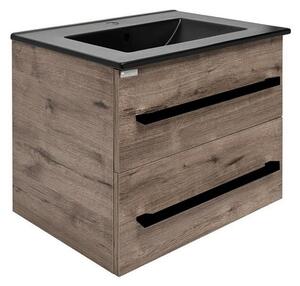 Fürdőszobaszekrény fekete fogantyúval és mosdókagylóval SAT Cube Way 60x53x46 cm tölgyfa Wellington matt CUBE46C602DWMODC