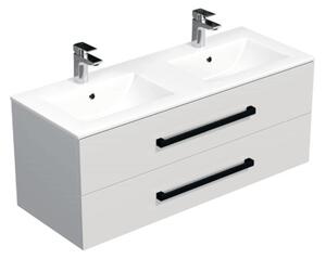 Fürdőszobaszekrény fekete fogantyúval és mosdókagylóval SAT Cube Way 120x53x46 cm fehér fényes CUBE46C1202BIMOD
