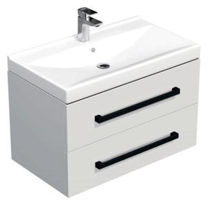 Fürdőszobaszekrény fekete fogantyúval és mosdókagylóval SAT Cube Way 80x53x46 cm fehér fényes CUBE46C802BIVER