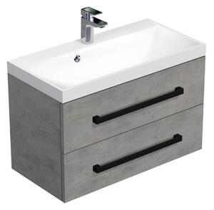 Fürdőszoba szekrény fekete fogantyúval és mosdóval SAT Cube Way 80x53x40 cm betonszőnyeg CUBE2C80ZBE