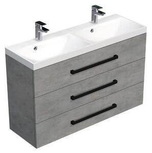 Fürdőszoba szekrény fekete fogantyúval és mosdóval SAT Cube Way 120x76,5x40 cm betonszőnyeg CUBE2C1203BE