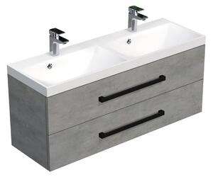 Fürdőszoba szekrény fekete fogantyúval és mosdóval SAT Cube Way 120x53x40 cm betonszőnyeg CUBE2C120ZBE