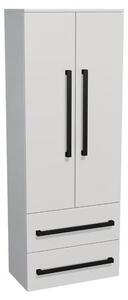 Magas fürdőszobai szekrény fekete fogantyúval SAT Cube Way 60x163x33 cm fehér fényes fényes/matt CUBE3CV60BL