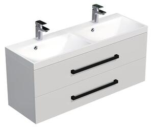 Fürdőszoba szekrény fekete fogantyúval és mosdóval SAT Cube Way 120x53x40 cm fehér fényes fényes/matt CUBE2C120ZBL