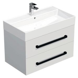 Fürdőszobaszekrény fekete fogantyúval és mosdókagylóval SAT Cube Way 80x53x46 cm fehér fényes CUBE46C802BISAT
