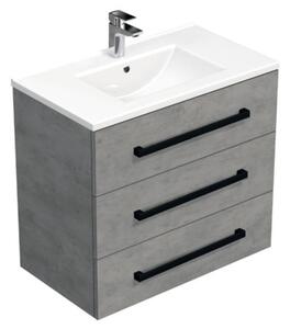 Fürdőszobaszekrény fekete fogantyúval és mosdókagylóval SAT Cube Way 80x76,5x46 cm matt beton CUBE46C803BEMOD