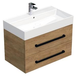 Fürdőszobaszekrény fekete fogantyúval és mosdókagylóval SAT Cube Way 80x53x46 cm tölgy Hickory matt CUBE46C803DHSAT