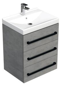 Fürdőszobaszekrény fekete fogantyúval és mosdókagylóval SAT Cube Way 60x76,5x46 cm matt beton CUBE46C603BEVER