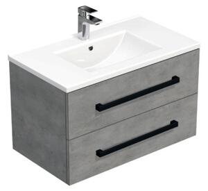 Fürdőszobaszekrény fekete fogantyúval és mosdókagylóval SAT Cube Way 80x53x46 cm betonszőnyeg CUBE46C802BEMOD