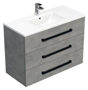 Fürdőszobaszekrény fekete fogantyúval és mosdókagylóval SAT Cube Way 100x76,5x46 cm betonszőnyeg CUBE46C1003BEMOD