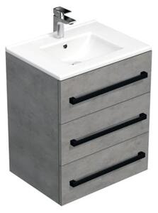 Fürdőszobaszekrény fekete fogantyúval és mosdókagylóval SAT Cube Way 60x76,5x46 cm beton matt CUBE46C603BEMOD