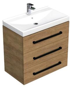 Fürdőszobaszekrény fekete fogantyúval és mosdókagylóval SAT Cube Way 80x71x46 cm tölgy Hickory matt CUBE46C803DHVER