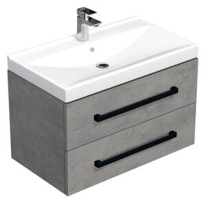 Fürdőszobaszekrény fekete fogantyúval és mosdókagylóval SAT Cube Way 80x53x46 cm beton matt CUBE46C802BEVER