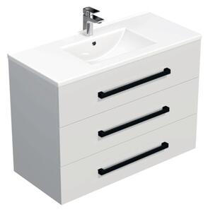 Fürdőszobaszekrény fekete fogantyúval és mosdókagylóval SAT Cube Way 100x71x46 cm fehér fényes CUBE46C1003BIMOD