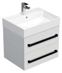 Fürdőszobaszekrény fekete fogantyúval és mosdókagylóval SAT Cube Way 60x53x46 cm fehér fényes CUBE46C602BISAT