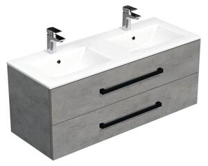 Fürdőszobaszekrény fekete fogantyúval és mosdókagylóval SAT Cube Way 120x53x46 cm betonszőnyeg CUBE46C1202BEMOD