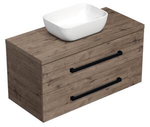 Fürdőszobaszekrény fekete fogantyúval SAT Cube Way 100x46x47,5 cm tölgyfa Wellington szőnyeg CUBE46C1003DWSAT45